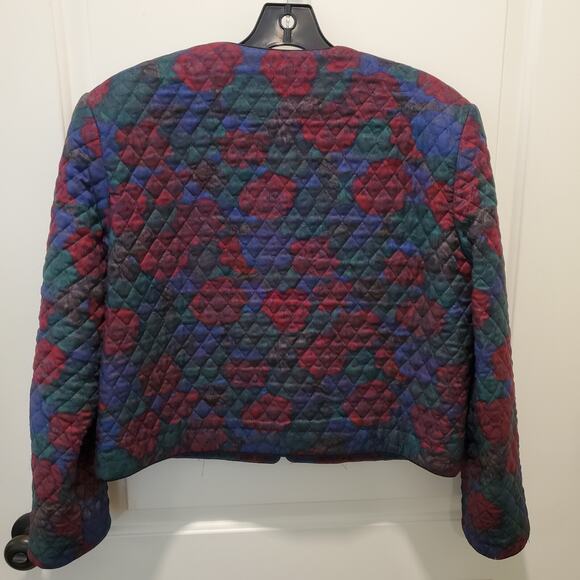 Allen Solly VTG 90s Cropped Quilted Jacket Rose Print Jewel Tones size 14 - Picture 3 of 7